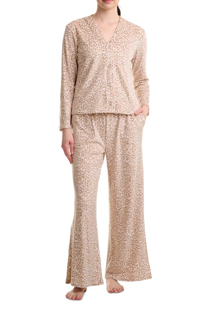 Splendid Long Sleeve Wide Leg Velour Pajamas in Ikat Leo Cover