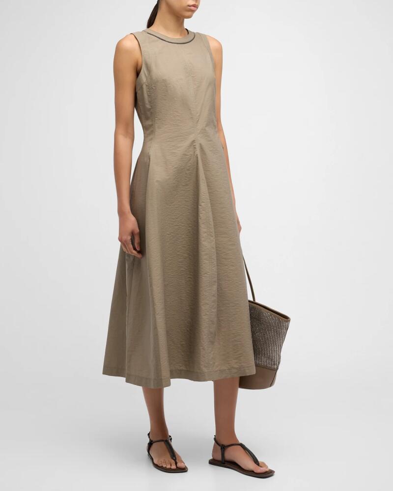 Brunello Cucinelli Techno Cotton Popeline Midi Dress with Monili Collar Detail Cover