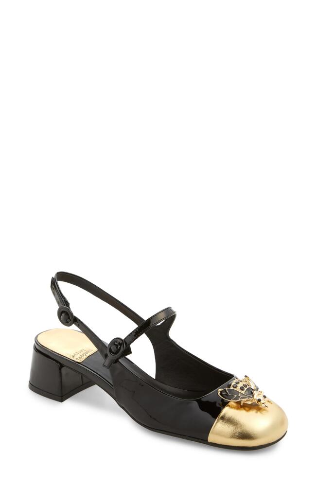 Jeffrey Campbell Jive Cap Toe Mary Jane Slingback Pump in Black Patent Gold Cover