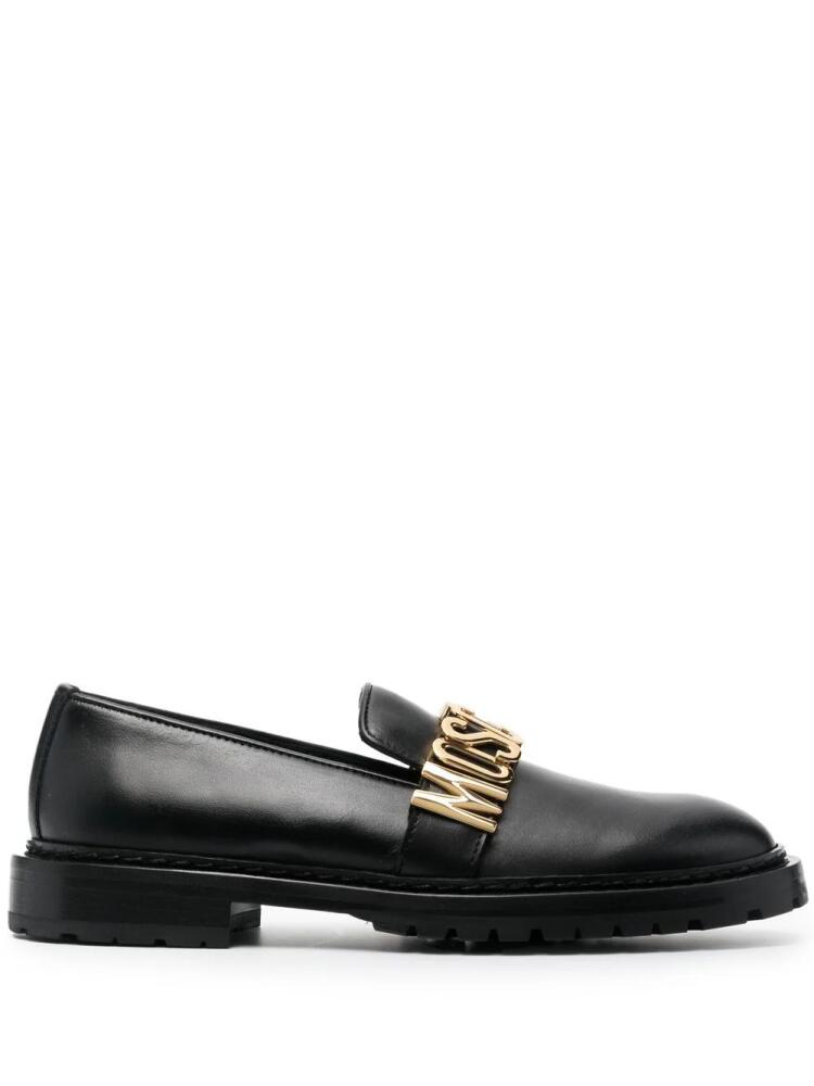 Moschino logo-plaque 30mm leather loafers - Black Cover