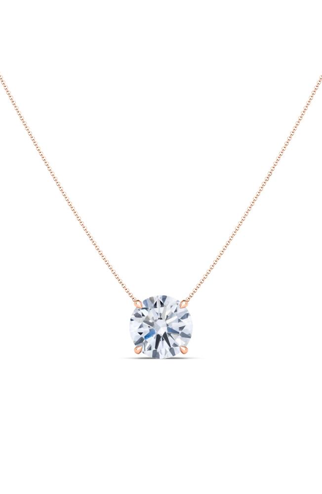 HauteCarat Round Brilliant Lab Created Diamond Pendant Necklace in 18K Rose Gold Cover