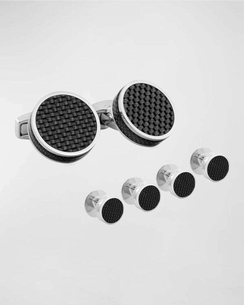 Tateossian Round Carbon Fiber Cuff Links Stud Set Cover