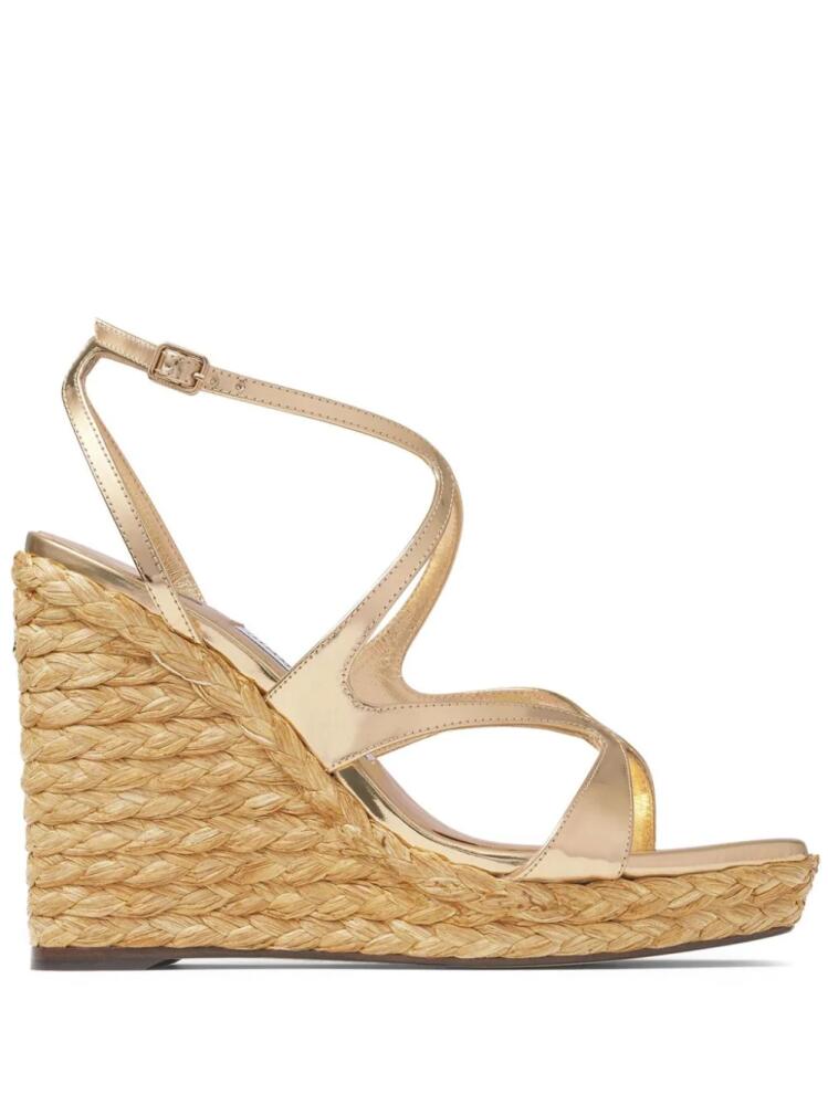 Jimmy Choo 110mm Ayla raffia wedged sandals - Gold Cover