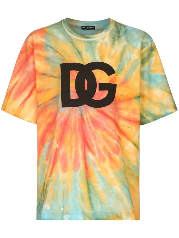 Dolce & Gabbana tie-dye logo-print technical T-shirt - Orange Cover