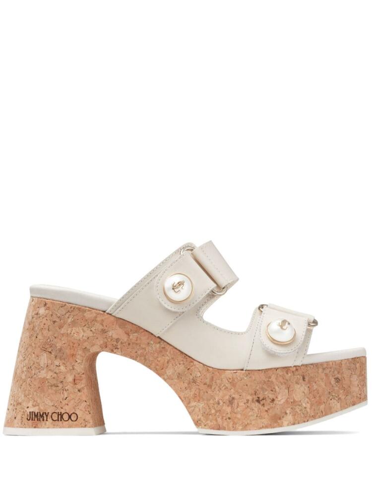 Jimmy Choo Fayence 95mm leather platform sandals - White Cover