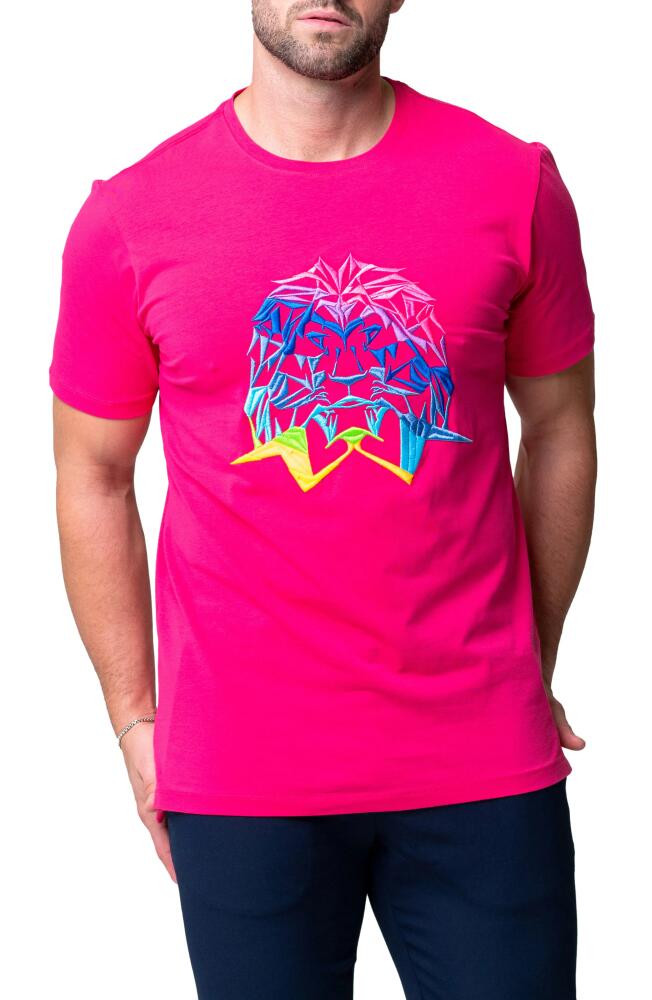 Maceoo Lion Face Embroidered T-Shirt in Pink Cover