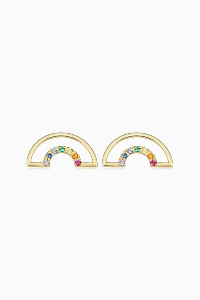 Oradina 14K Yellow Gold Double Rainbow Studs Cover