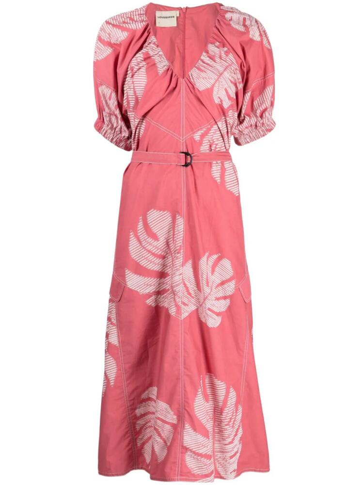 LOVEBIRDS Leaf-appliqué cotton midi dress - Pink Cover