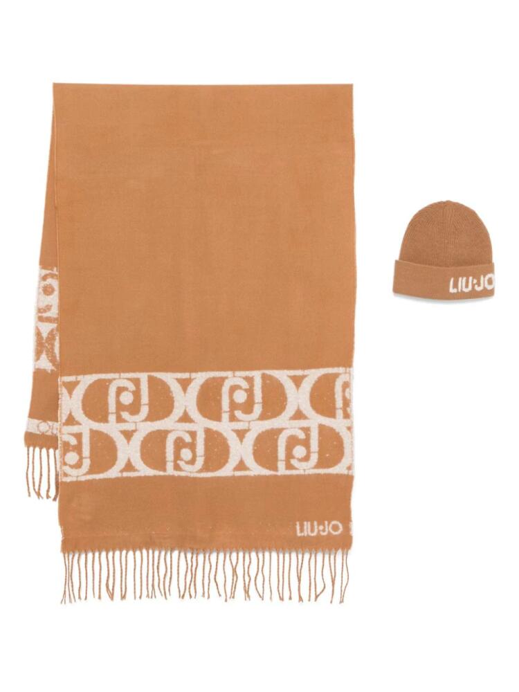 LIU JO logo-intarsia scarf & beanie set - Brown Cover