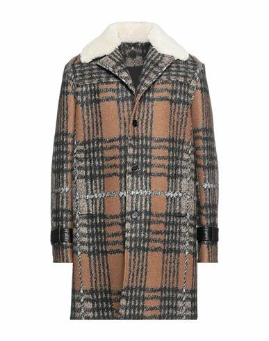 Trussardi Man Coat Brown Virgin Wool, Soft Leather Cover