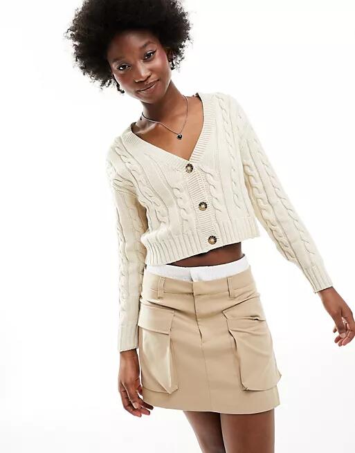 Monki cable knit cardigan in cream-White Cover