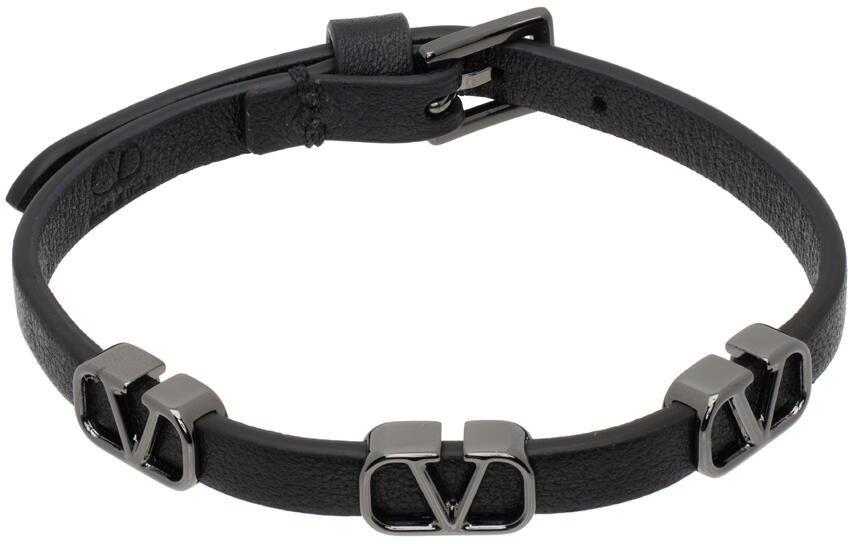 Valentino Garavani Black VLogo Signature Leather Bracelet Cover