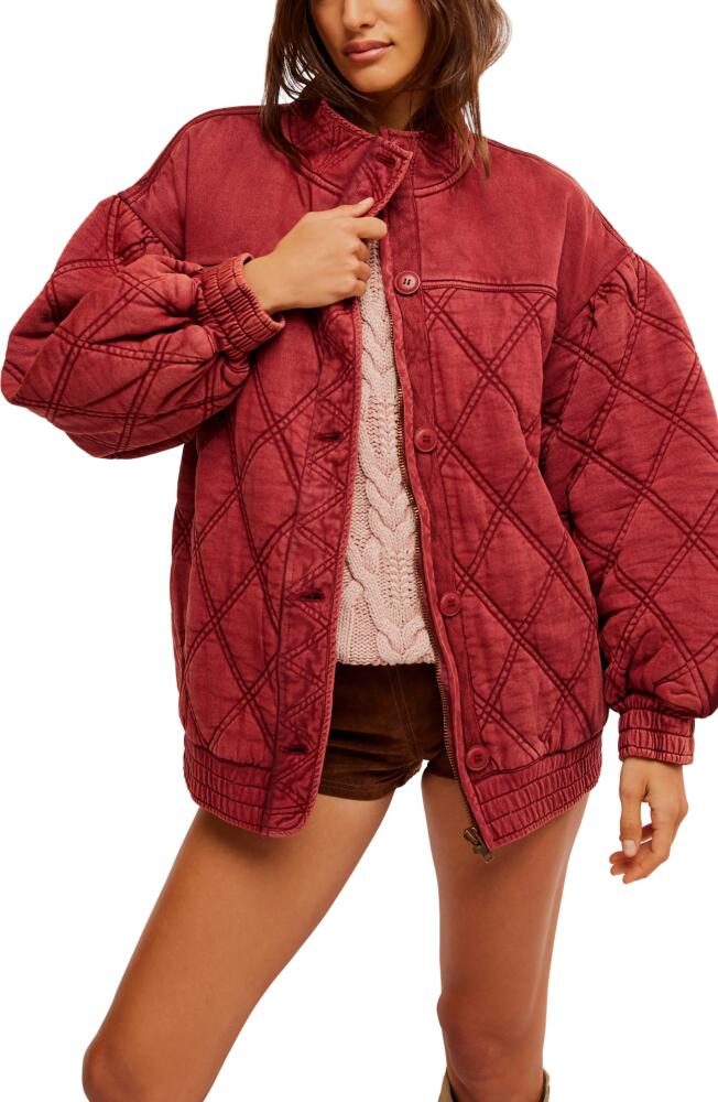 Free People Juno Quilted Cotton Jacket in Port Cover