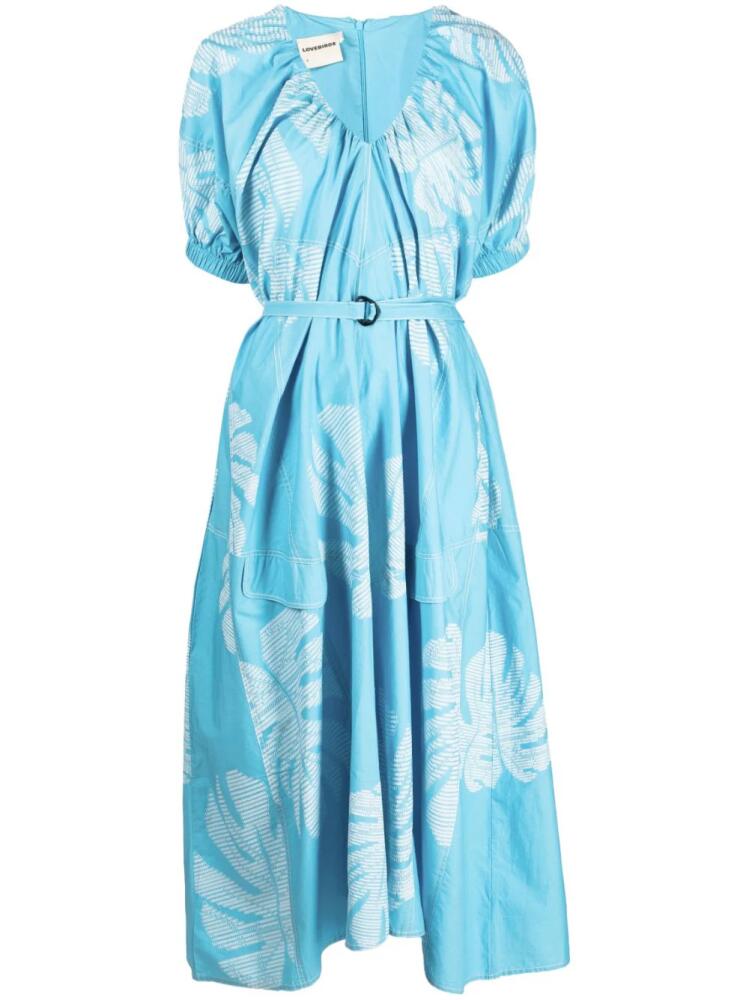 LOVEBIRDS puff-sleeve printed midi dress - Blue Cover