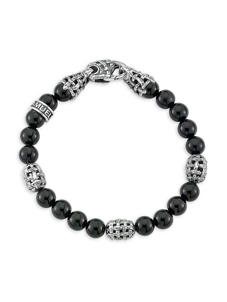 Eli Pebble Men's Sterling Silver Onyx Beaded Bracelet Cover