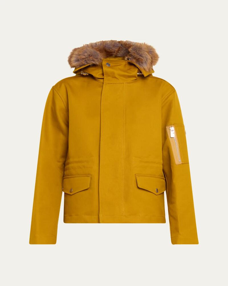 Burberry Short Double Cotton Twill Parka with Removable Faux Fur Hood Cover