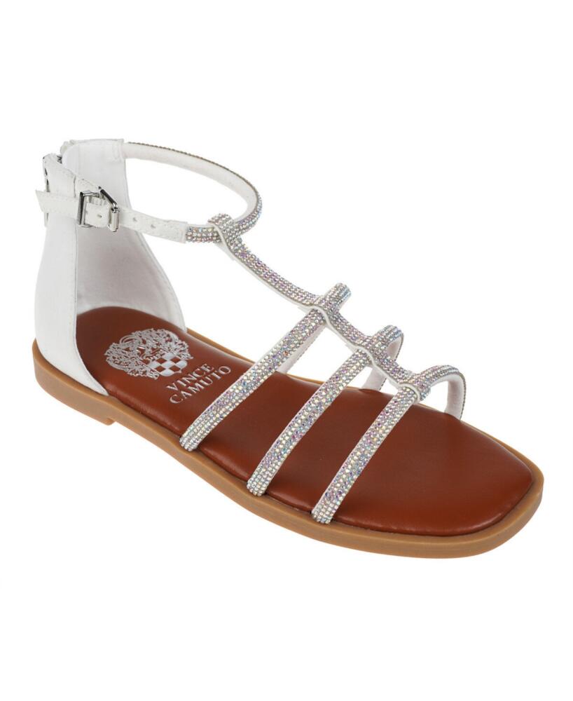 Vince Camuto Big Girl's Fashion Sandal with Micro Stone Strappy Upper Glass stones/Polyester Sandals - White Cover