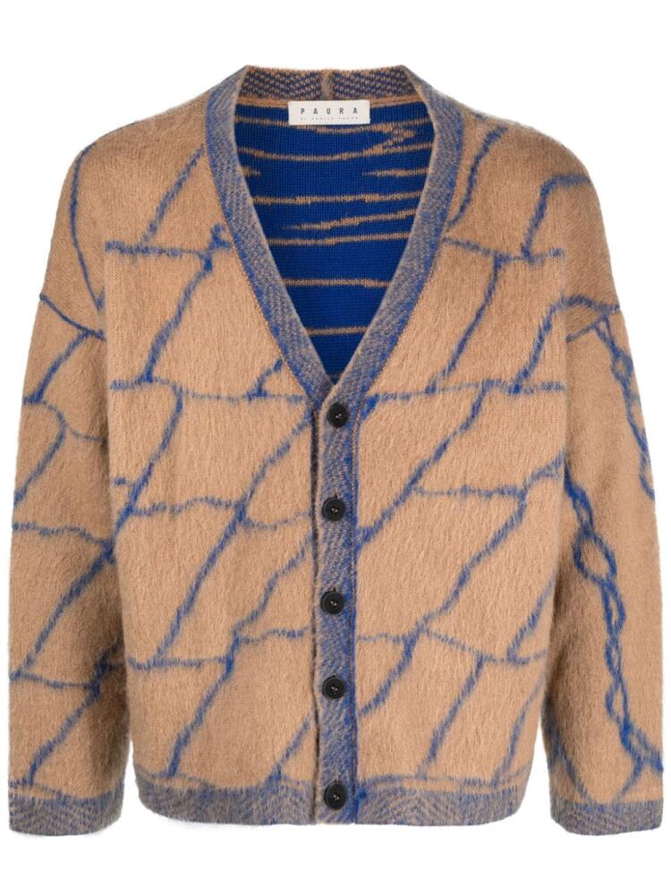 Paura abstract-pattern V-neck cardigan - Blue Cover