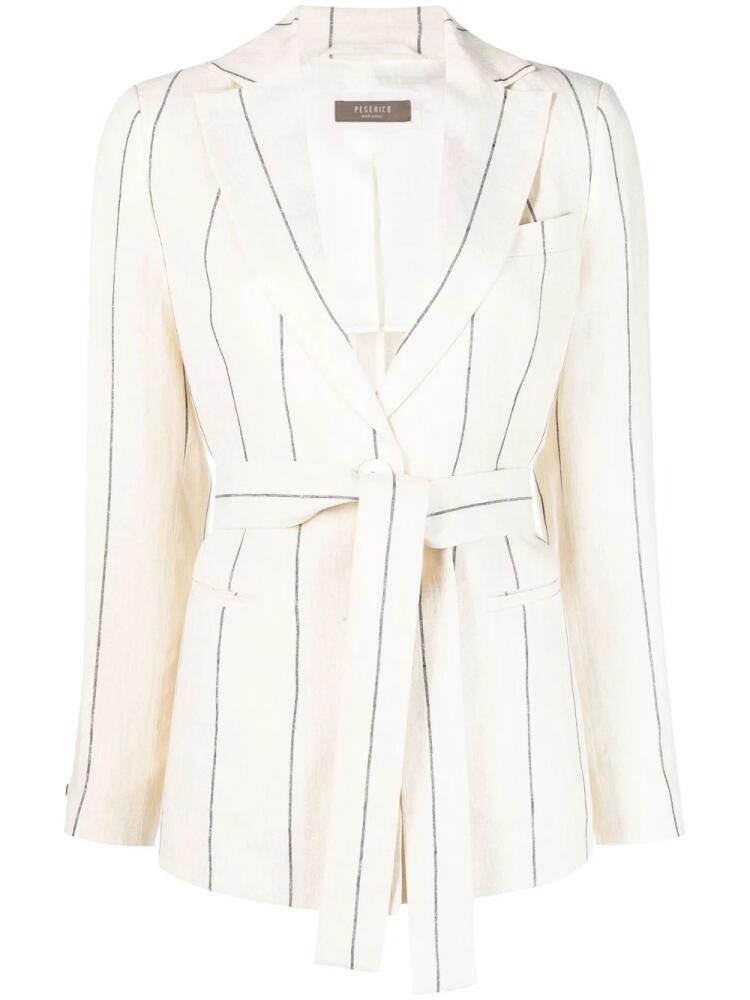 Peserico striped belted linen blazer - Neutrals Cover