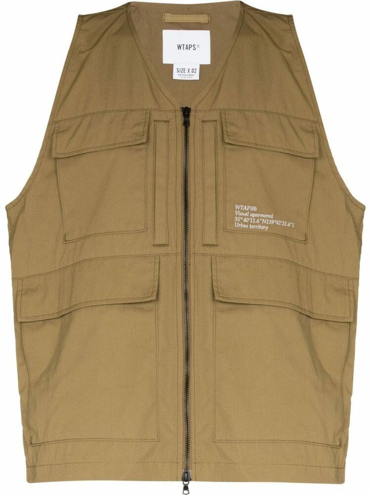 WTAPS logo-print zip-up gilet - Brown Cover