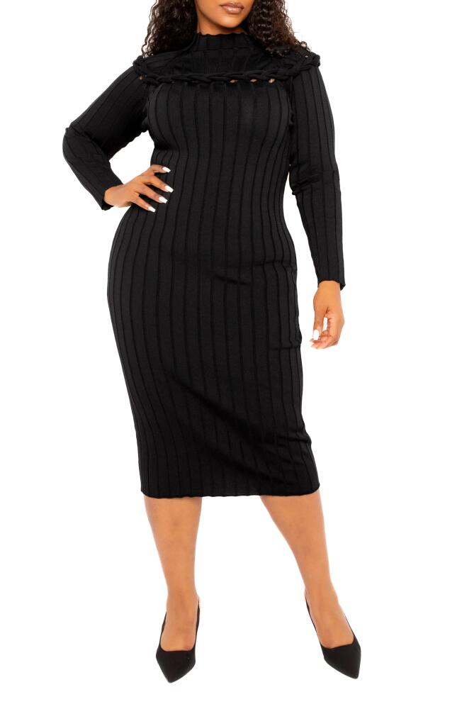 BUXOM COUTURE Knot Detail Long Sleeve Sweater Dress in Black Cover