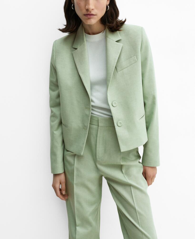 Mango Women's Buttons Detail Cropped Blazer - Green Cover