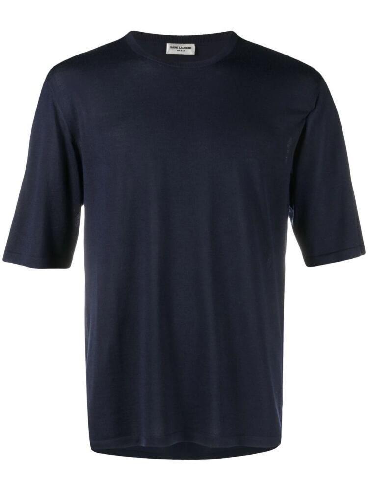 Saint Laurent crew-neck wool-cashmere T-shirt - Blue Cover