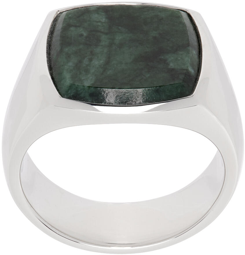 Tom Wood Silver Cushion Green Marble Ring Cover