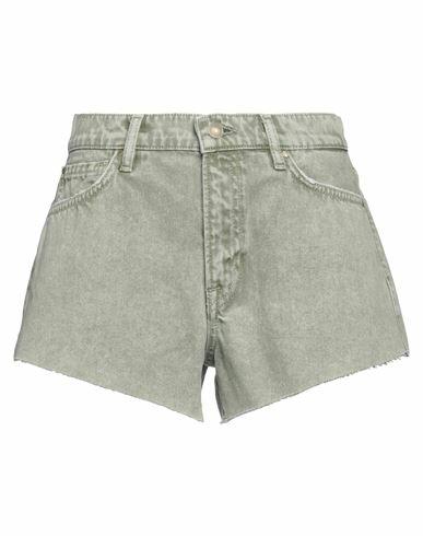 Guess Woman Denim shorts Light green Cotton Cover