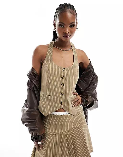 Reclaimed Vintage vest in brown pinstripe-Multi Cover