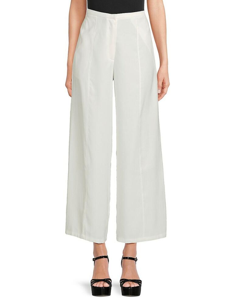 Saks Fifth Avenue Women's Flat Front High Waist Wide Leg Pants - White Cover