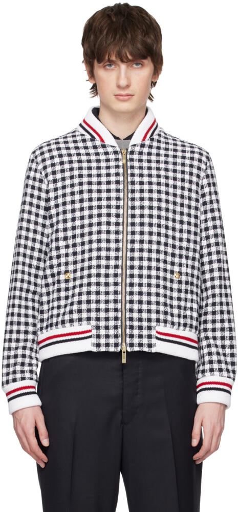 Thom Browne Navy & White Gingham Bomber Jacket Cover