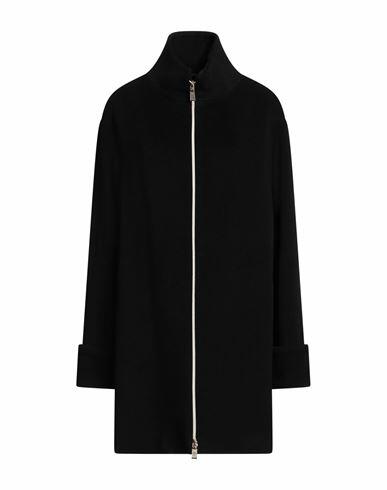 Hanita Woman Coat Black Wool, Nylon Cover