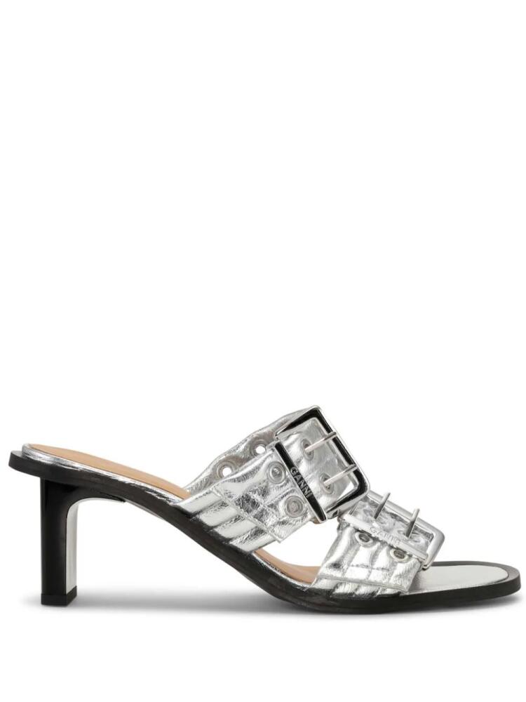 GANNI buckled leather mules - Silver Cover