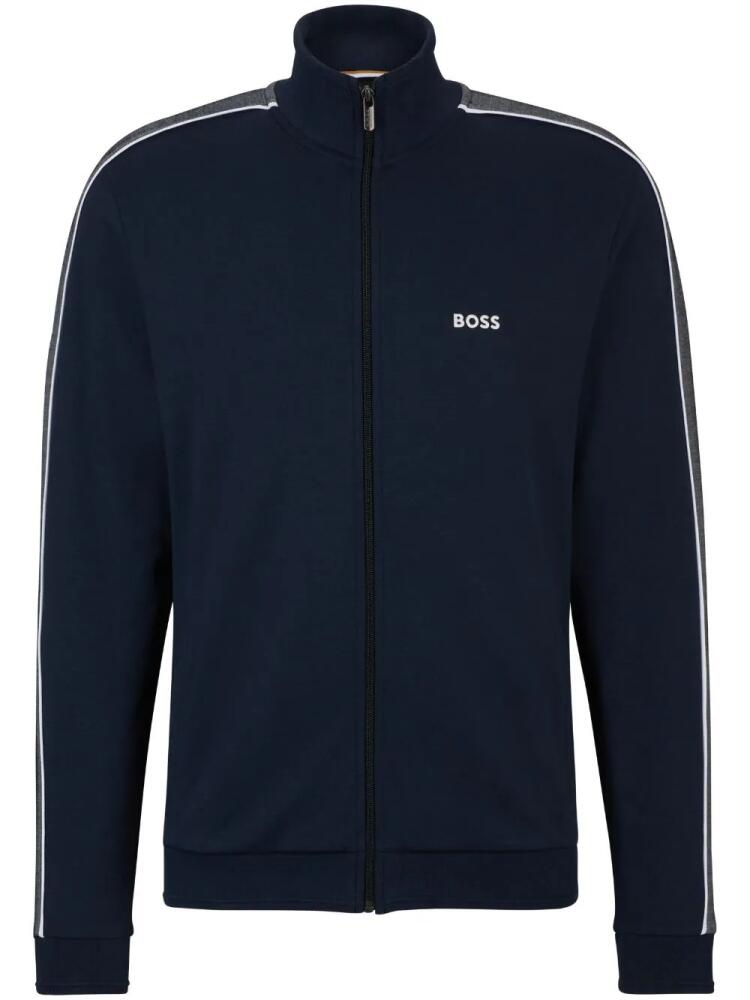 BOSS logo-print zip-up cardigan - Blue Cover