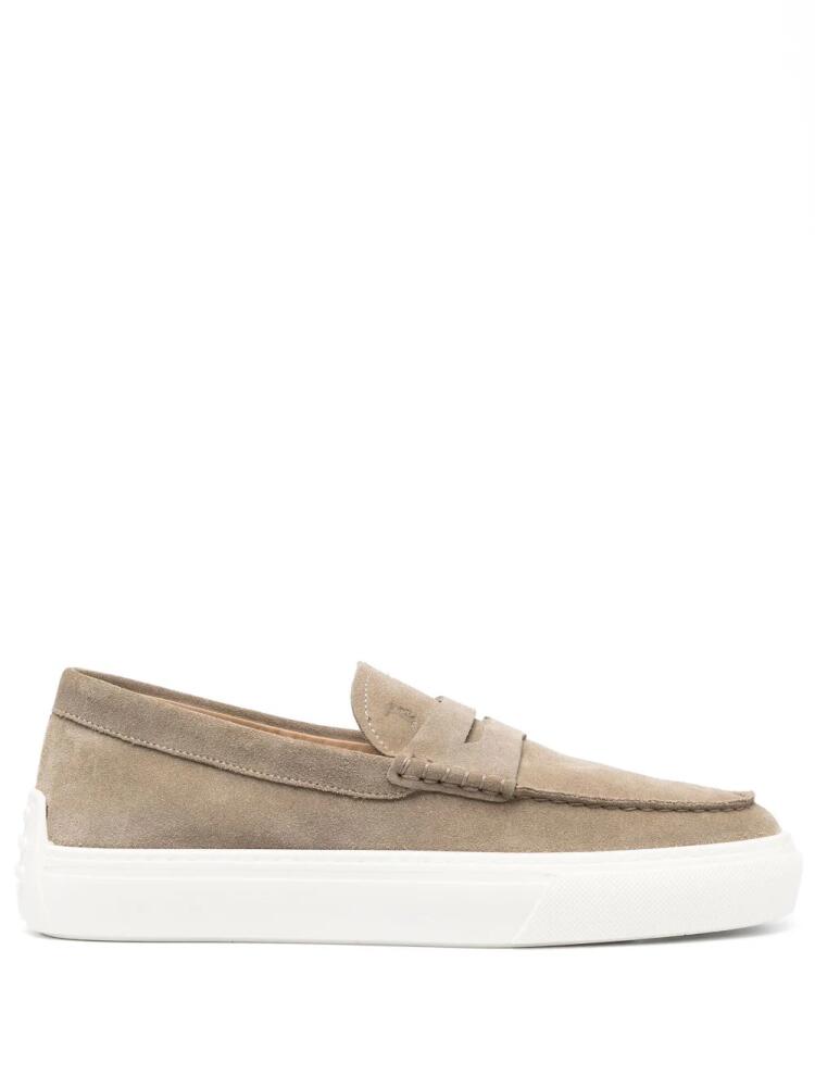 Tod's round-toe rubber-sole suede loafers - Neutrals Cover