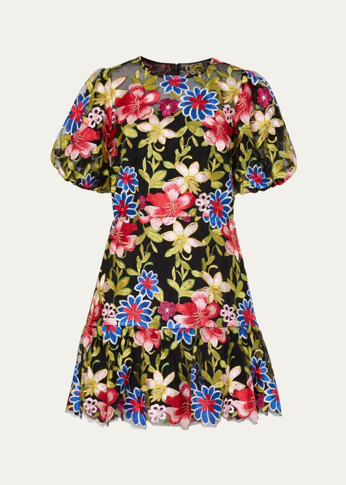 Milly Yasmin Floral-Embroidered Flounce Mini Dress Cover