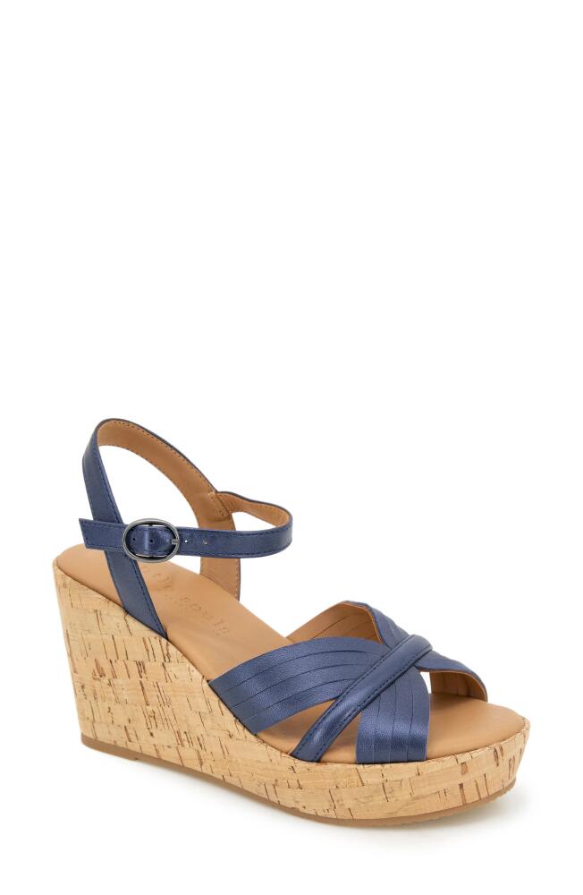 GENTLE SOULS BY KENNETH COLE Nomi Ankle Strap Platform Wedge Sandal in Navy Metallic Cork Cover