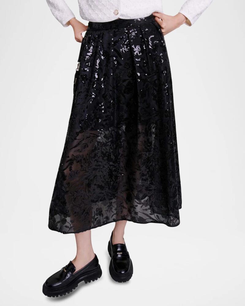 Maje Jupon Floral Sequined Midi Skirt Cover