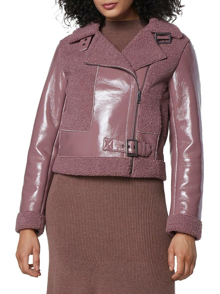 Andrew Marc Women's Udall Mixed Media Faux Fur Moto Jacket - Rose Taupe Cover