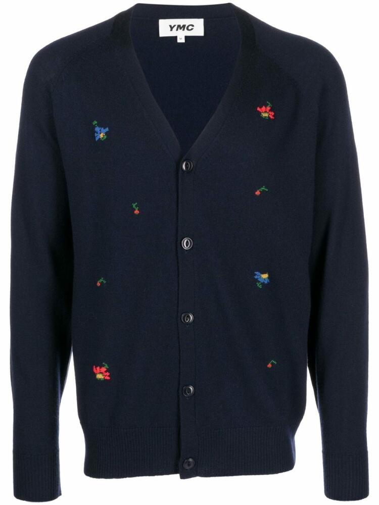 YMC embroidered V-neck cardigan - Blue Cover