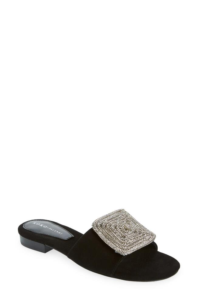 KOKO + PALENKI Dina Mismatched Slide Sandals in Black Suede Cover