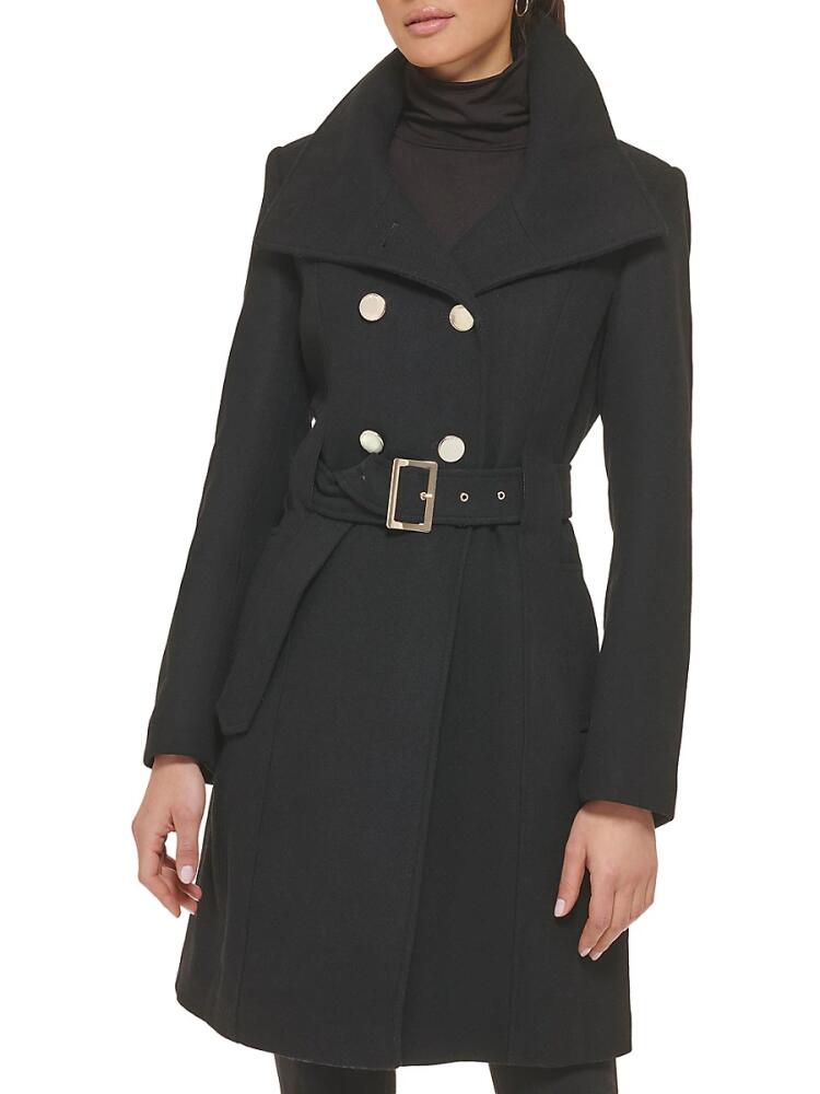 Guess Women's Belted Wool Blend Peacoat - Black Cover