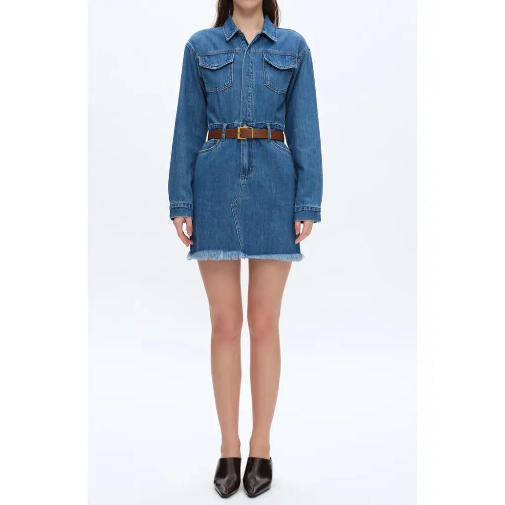 Bayeas Resa Long Sleeve Fray Hem Denim Mini Shirtdress in Medium Blue Cover