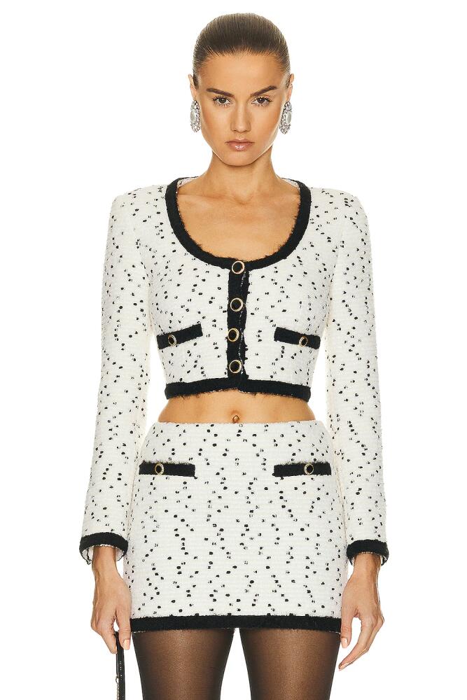 Alessandra Rich Tweed Boucle Cropped Jacket in Ivory Cover