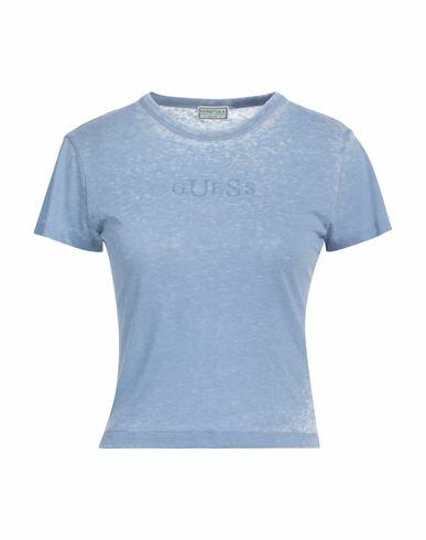 Guess Woman T-shirt Sky blue Cotton, Polyester Cover