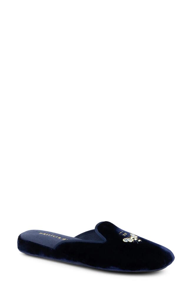 patricia green 'Queen Bee' Embroidered Slipper in Navy Velvet Cover