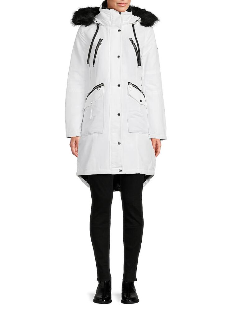 Guess Women's Faux Fur Hooded Coat - White Cover