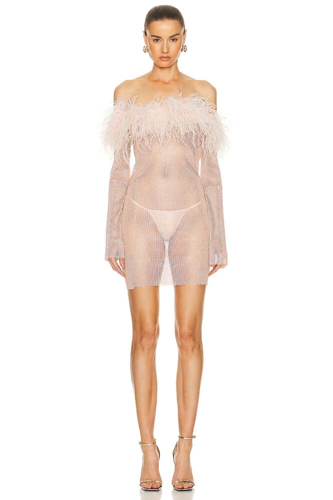 Santa Brands Feathers Mini Dress in Blush,Metallic Neutral Cover