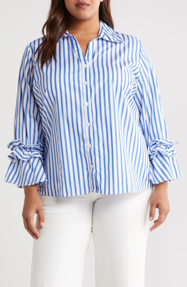 HARSHMAN Selina Button-Up Shirt in Indigo Stripes Cover